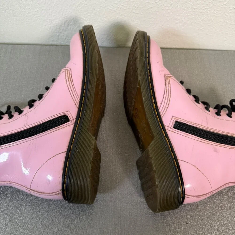 Dr. Martens 1460 J Pale Pink Patent Leather Lace Up Side Zip Boots Girls 3